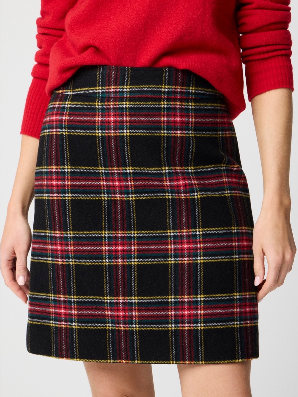 J. CREW Wool Blend Plaid Mini Skirt Black Red Tartan Fall Holiday Size 6